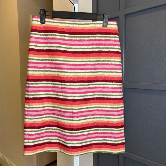 Talbots Womens Sz 4 Pink Green Orange Ivory Striped Linen Cotton Pencil Skirt - Picture 2 of 5